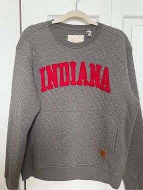 Pressbox Gray Quilted Crewneck Sweatshirt with Red Indiana Appliqué